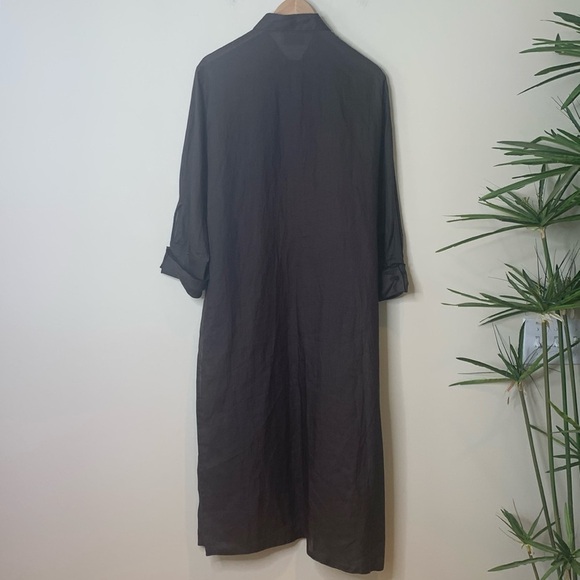 DUŠAN Brown 100% Bamboo Lightweight Oversized Made In Italy Maxi Shirt Dress L - Picture 15 of 15